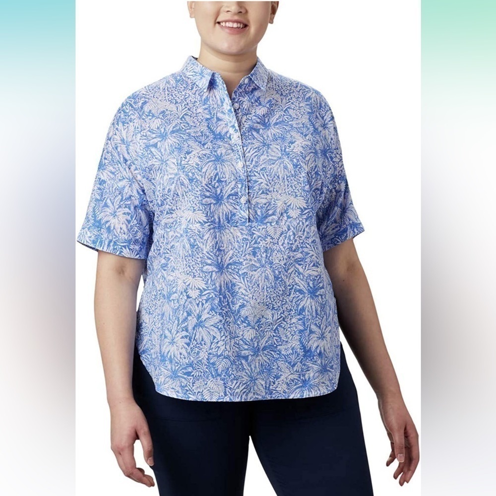 Columbia PFG Women’s Blue Palm Sun Drifter Lightweight Popover Tunic Size XL